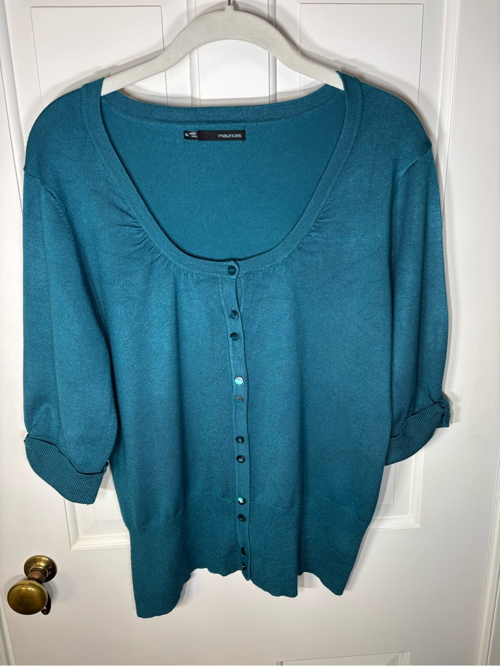 Maurices Women’s XL Teal Turquoise Scoop-Neck Ribbed Sweater Cardigan Knit